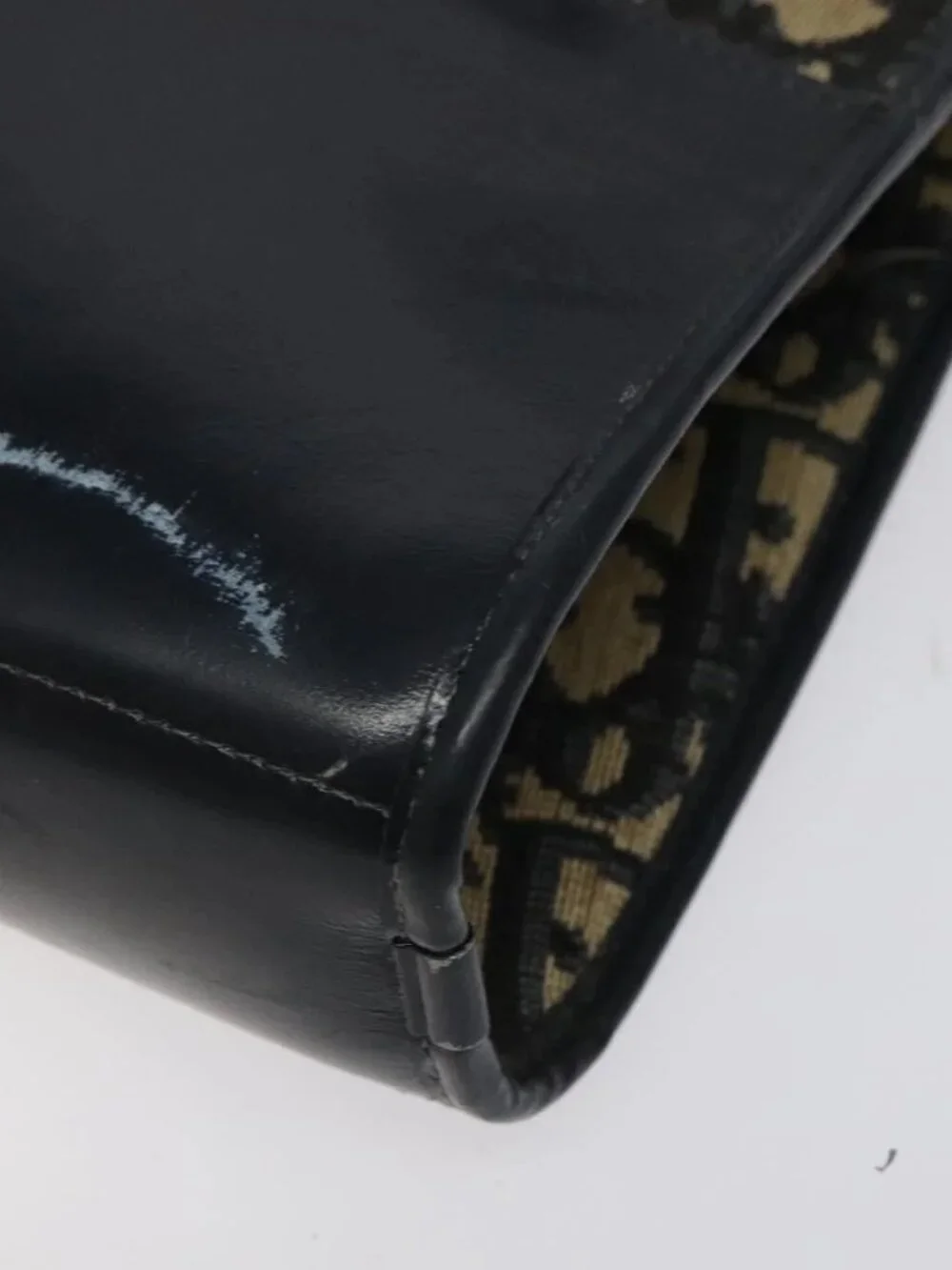 Christian Dior Trotter Canvas Hand Bag Navy Gold Auth MX415 - Picture 9 of 16